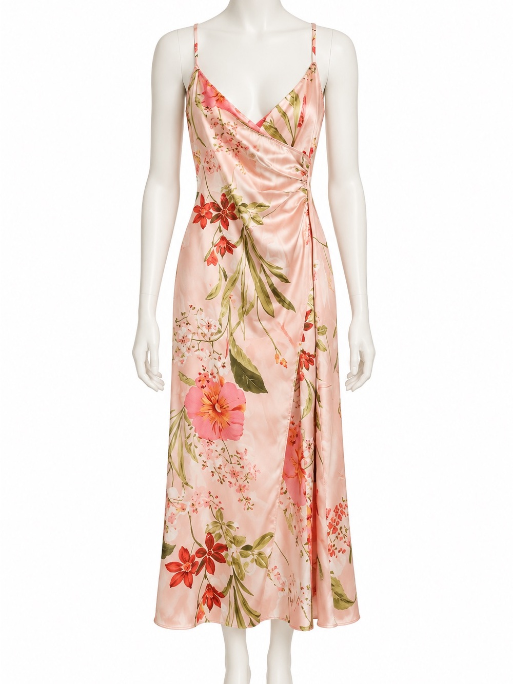 90’s Floral Slip Dress Y2K Style Midi Dress W Slit, Vintage Lingerie Style